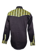 Desta African print Denim jeans long sleeve Men's shirt (yellow) - Afrilege