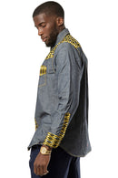 Desta African print light denim jeans men shirt - blue, yellow - Afrilege