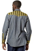 Desta African print light denim jeans men shirt - blue, yellow - Afrilege