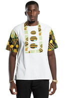 Gueye African Print Short Sleeve Men Shirt - White / Green - Afrilege