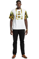 Gueye African Print Short Sleeve Men Shirt - White / Green - Afrilege