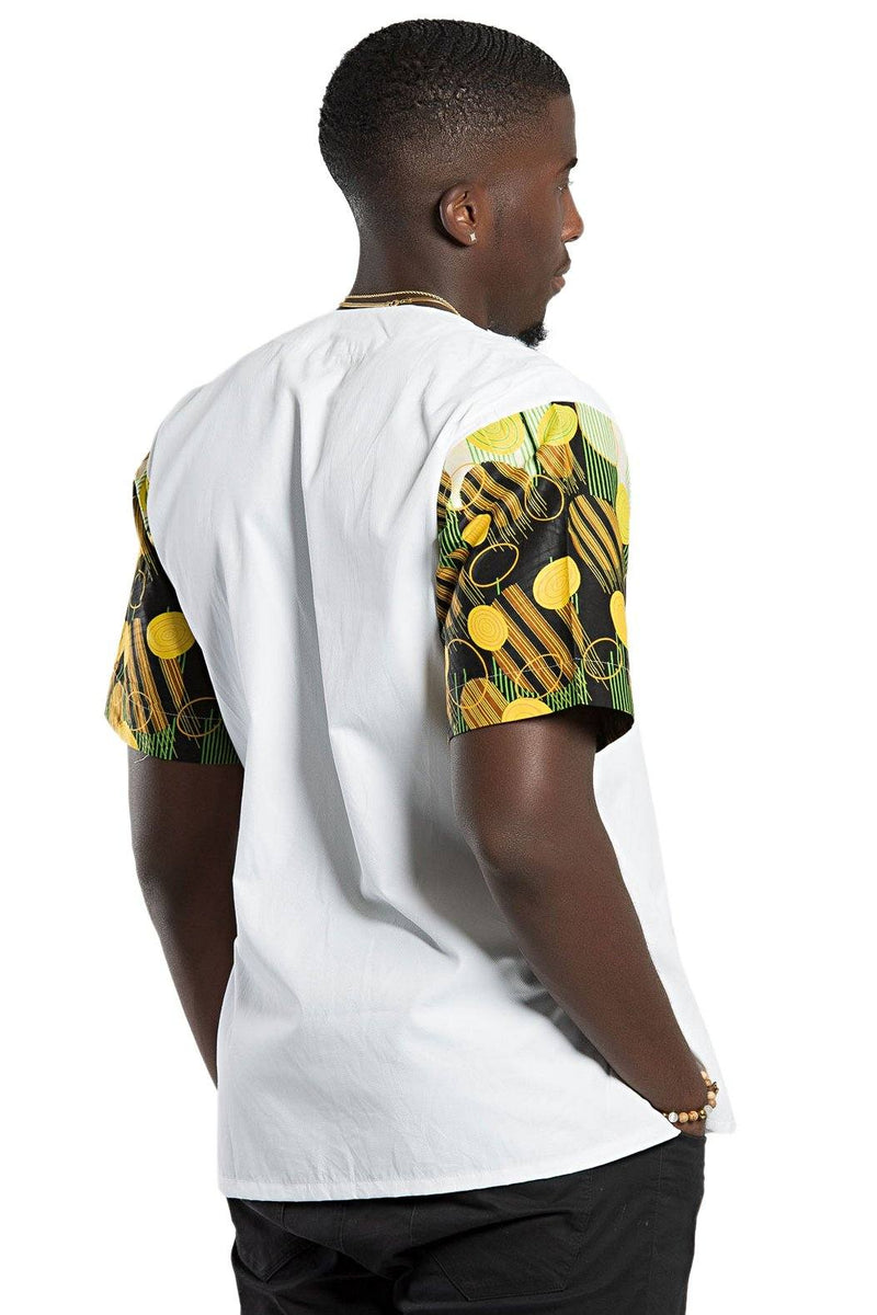 Gueye African Print Short Sleeve Men Shirt - White / Green - Afrilege