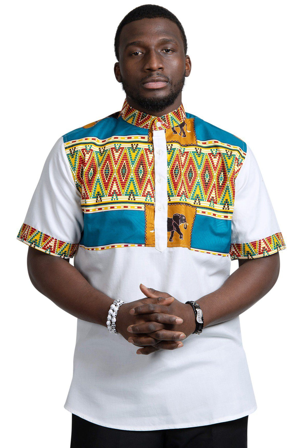 Kayobe African Print Shirt for men - Blue & White | Afrilege