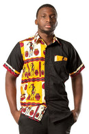 Chike African Print Men's Shirt - Orange / Black - Afrilege