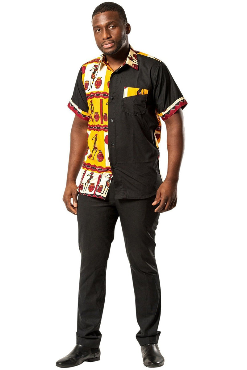Chike African Print Men's Shirt - Orange / Black - Afrilege
