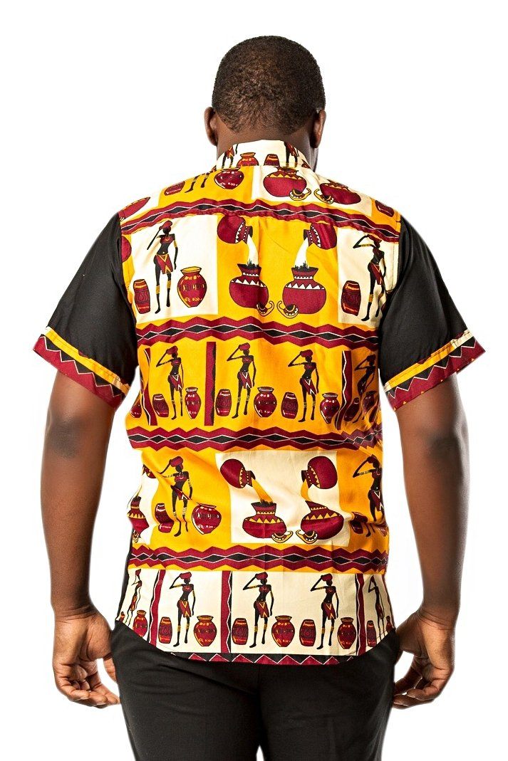 Chike African Print Men's Shirt - Orange / Black - Afrilege