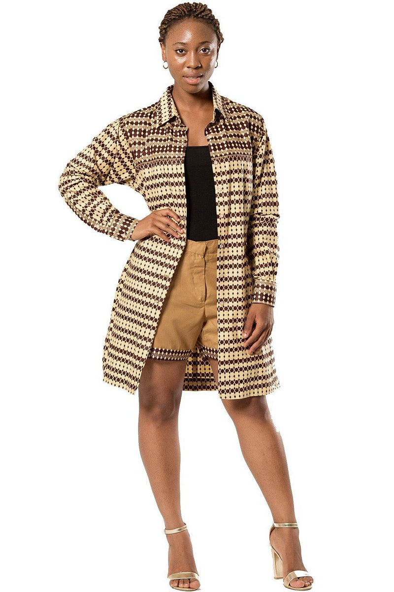 Aveye Women's African Print Shorts - Brown - Afrilege