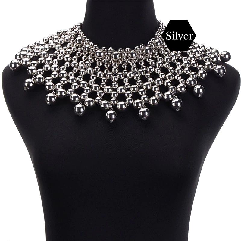 Egyptian Inspired Maxi Bib Collar Choker Necklace (Silver) - Afrilege
