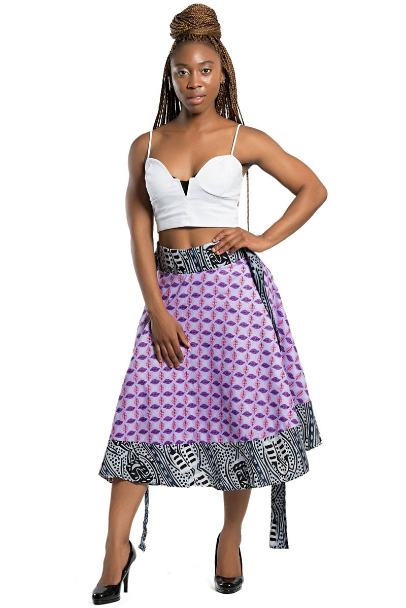 African Print Hannah 2-seasons Midi Skirt ( Pink, Black & White) - Afrilege