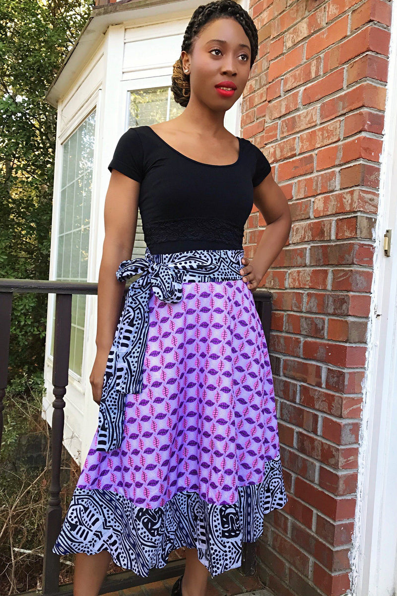 African Print Hannah 2-seasons Midi Skirt ( Pink, Black & White) - Afrilege