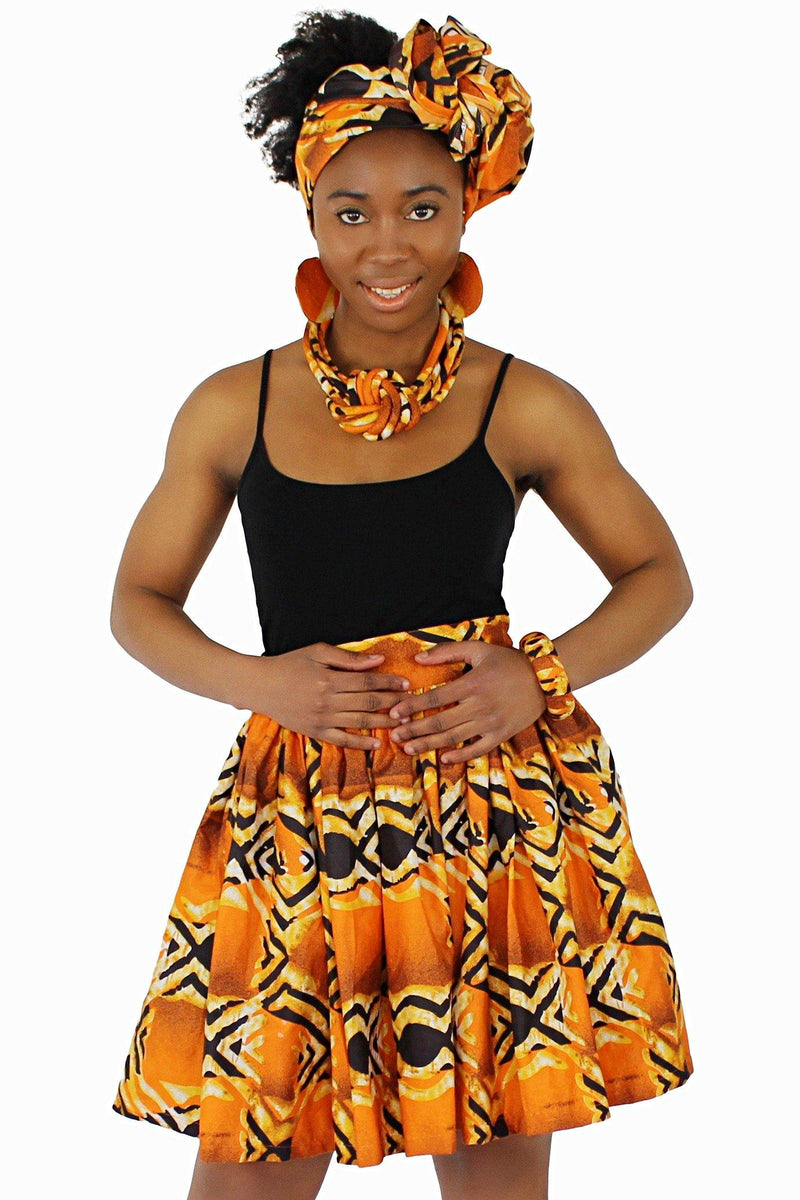 Ayo African Print Mini Skirt - Orange / Black