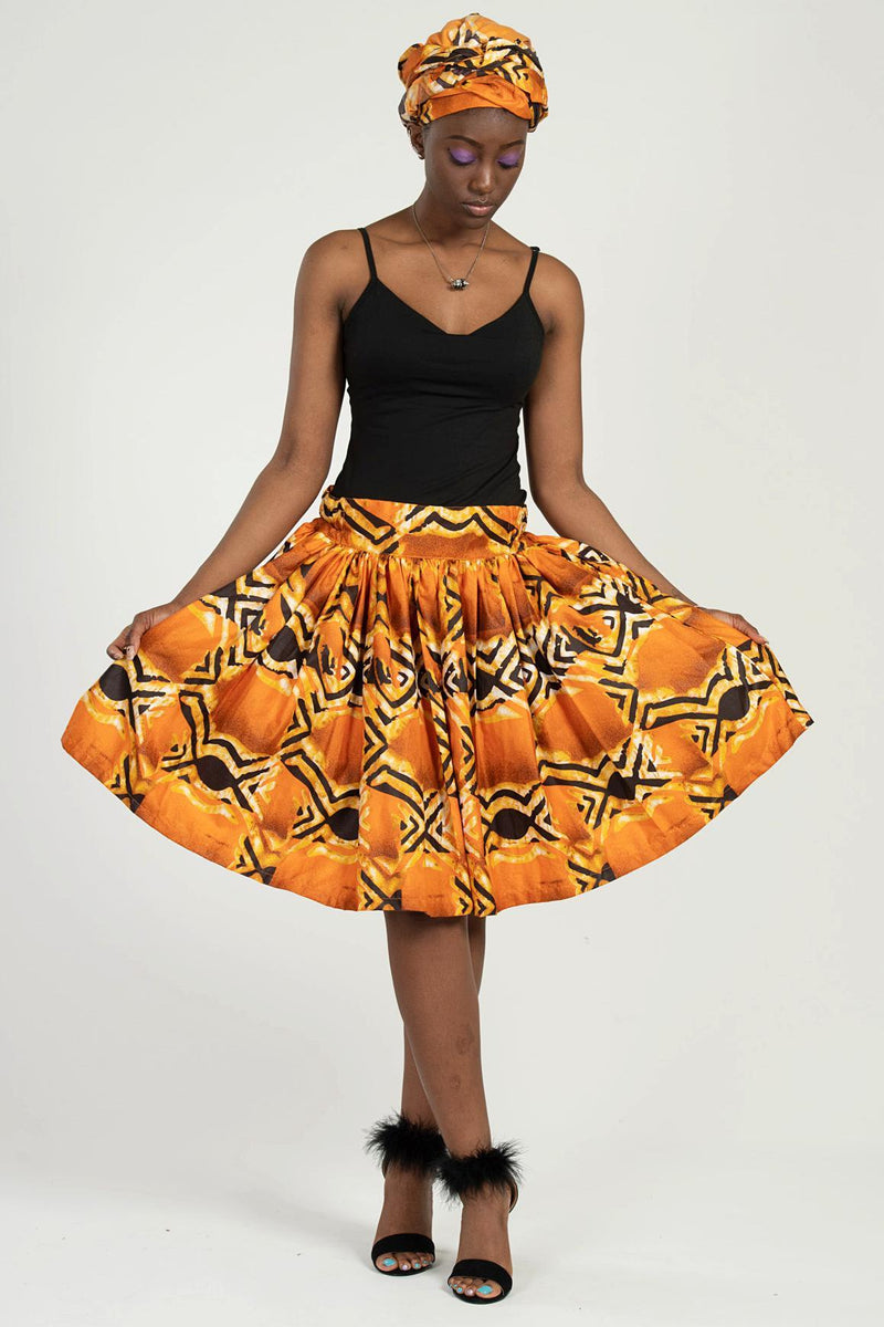 Ayo African Print Mini Skirt - Orange / Black - Afrilege