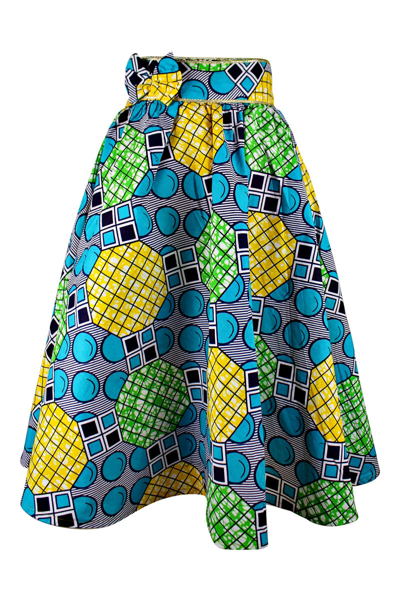 Deli Bow Side Midi African Print Skirt - Green - Afrilege