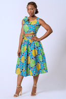 Deli Bow Side Midi African Print Skirt - Green - Afrilege