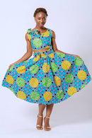 Deli Bow Side Midi African Print Skirt - Green - Afrilege