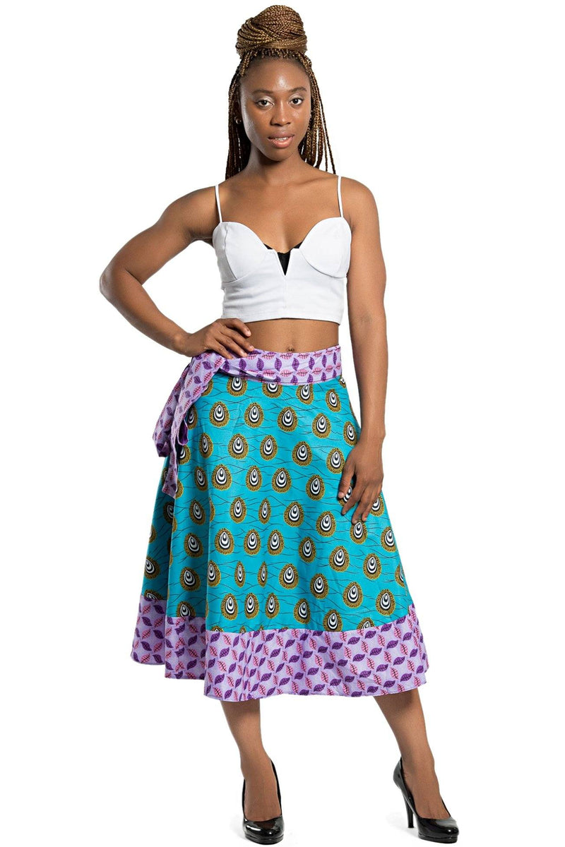 Hannah African Print 2-seasons Midi Skirt (Pink & Green) - Afrilege