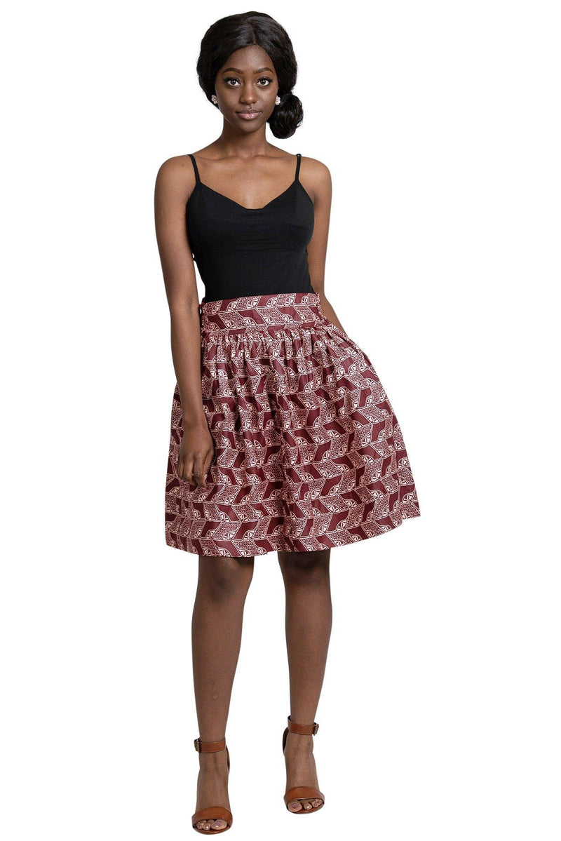 Kenya African Print Midi Skirt - Bordeau - Afrilege