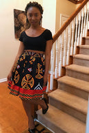 Toghu Bamenda African Print Midi Skirt - Black / red - Afrilege
