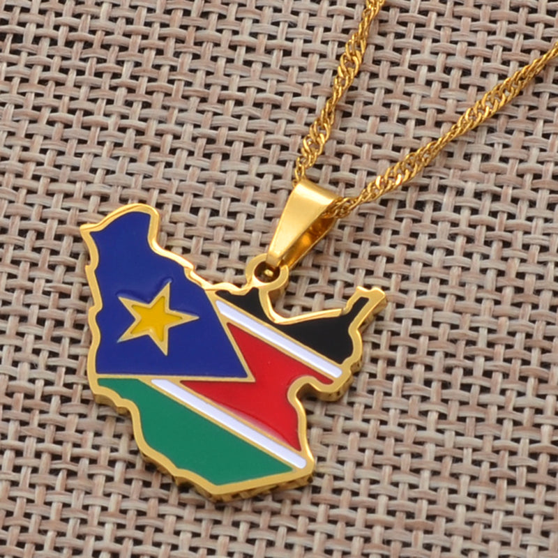 South Sudan Map Flag Pendant Necklace - Afrilege