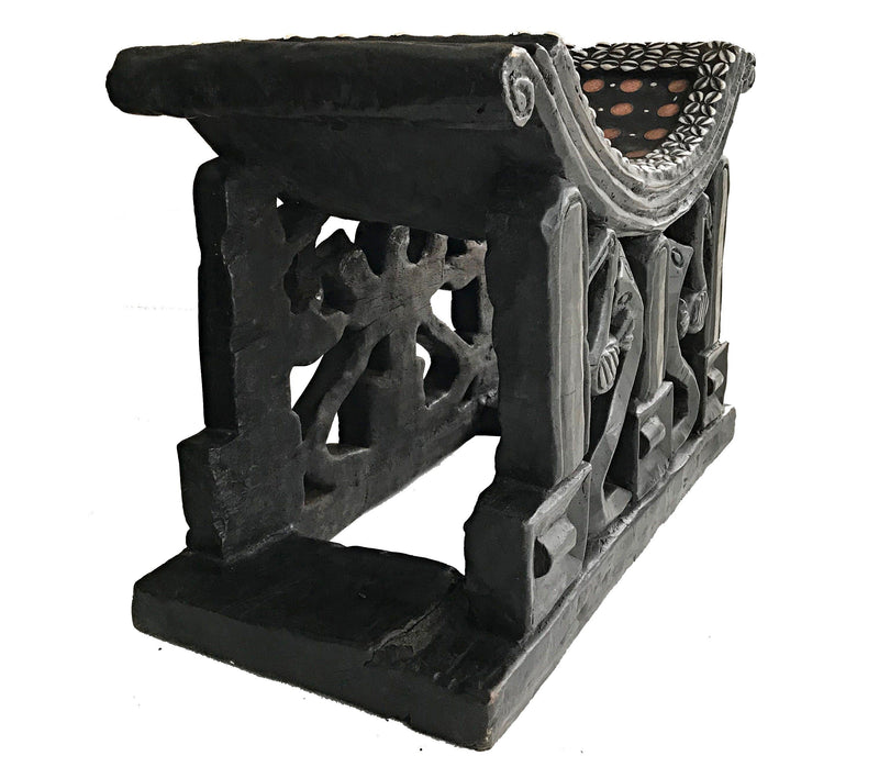 African Royal Stool with encrusted coins & Cowry Shells - Afrilege