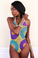 African print one piece Swimwear ( Blue, Purple & Orange) - Afrilege
