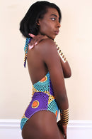 African print one piece Swimwear ( Blue, Purple & Orange) - Afrilege