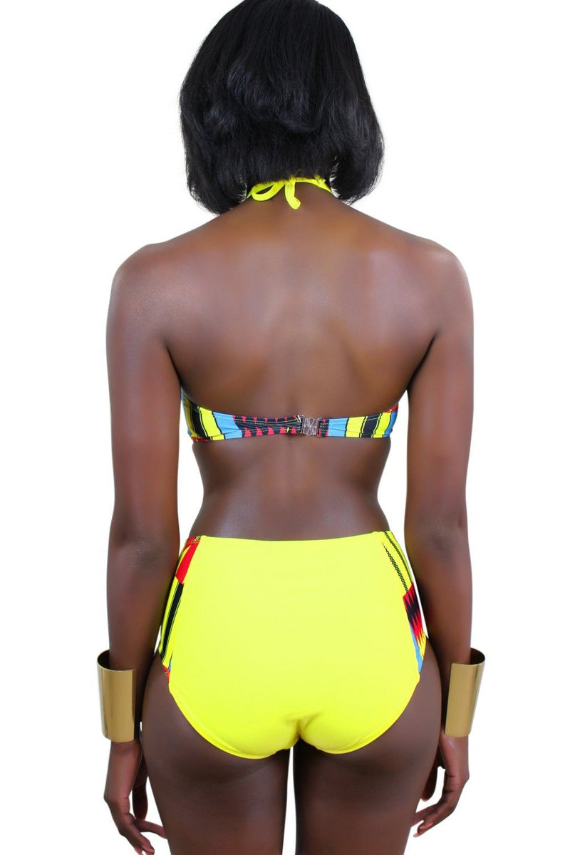 Kente African print Swimwear 2-pieces Bikini - Yellow, Red & Blue - Afrilege