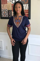 Navy Blue African Dashiki Men T-shirt - Afrilege