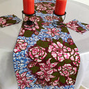 Aisha Floral African Print table runners with napkins (Blue/ Pink) - Afrilege