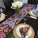 Aisha Floral African Print table runners with napkins (Blue/ Pink) - Afrilege