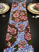 Aisha Floral African Print table runners with napkins (Blue/ Pink) - Afrilege