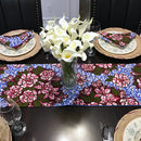 Aisha Floral African Print table runners with napkins (Blue/ Pink) - Afrilege