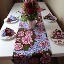 Aisha Floral African Print table runners with napkins (Blue/ Pink) - Afrilege