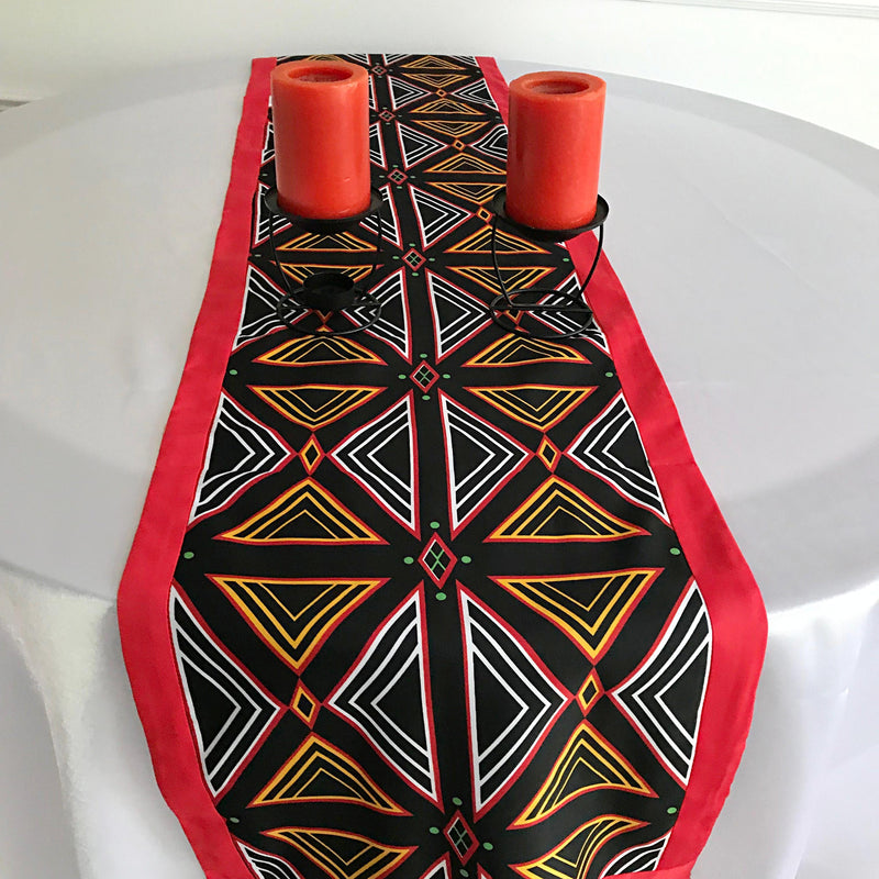 Bamenda Toghu African Print table runners (Black/ Red/ White) - Afrilege