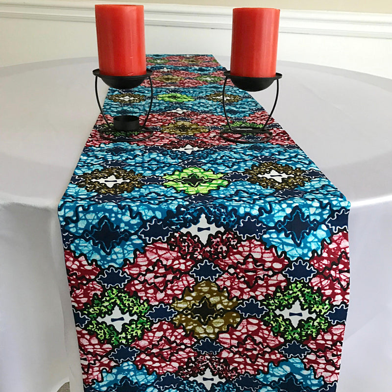 Fairy African Print table runners with napkins (Blue/ Green/ White) - Afrilege