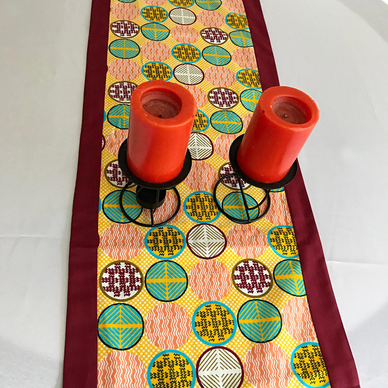 Ife African Print table runners (Maroon/ Orange/ Green) - Afrilege