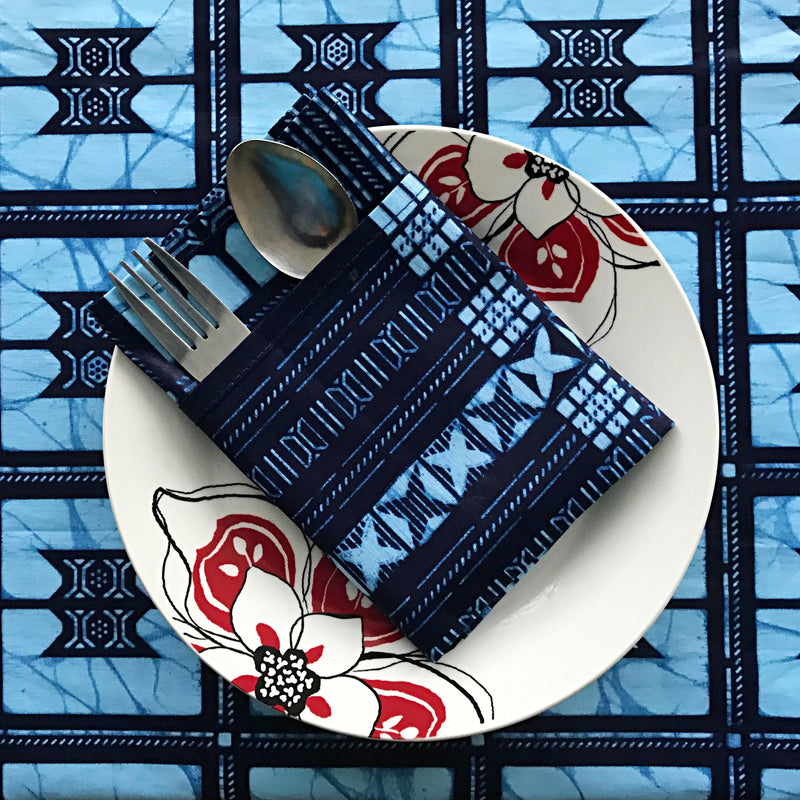 Indigo African Print Table Cloths with napkins - Afrilege