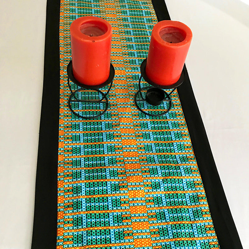 Jayde African Print table runners (Orange/ Green/ Black) - Afrilege
