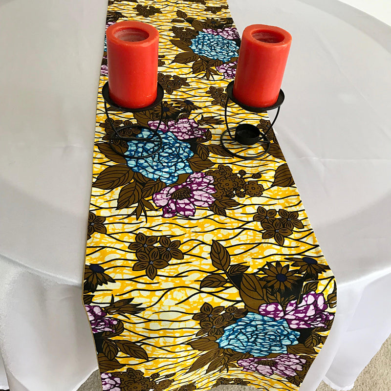 Salma African Print table runners with napkins (Yellow/ Green/ Blue) - Afrilege