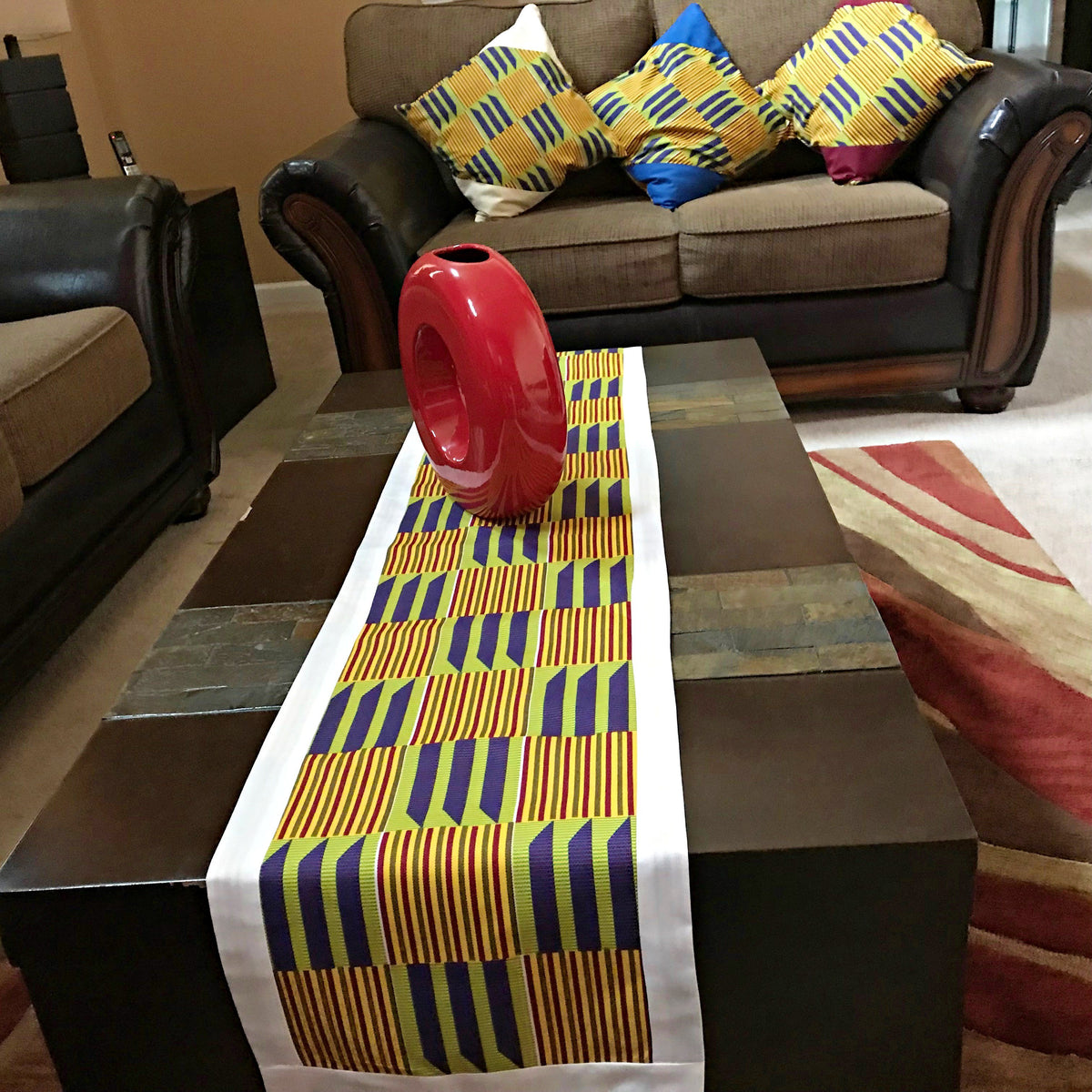 Sheena African Print Kente Table Runners (Yellow/ Purple / Green