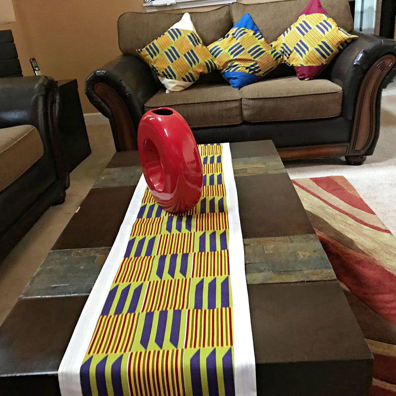 Sheena African Print Kente table runners ( yellow/ purple / Green) - Afrilege
