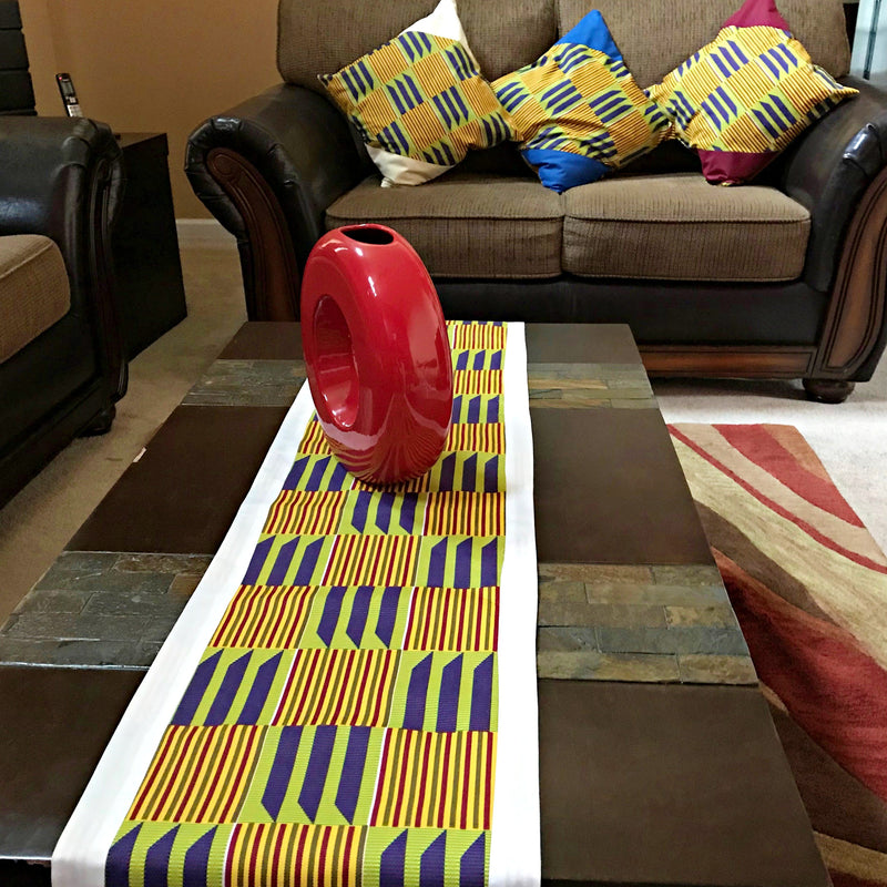 Sheena African Print Kente table runners ( yellow/ purple / Green) - Afrilege