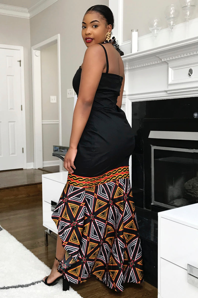 Black Toghu Print Dress - Afrilege