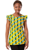 African Print Duba Women's Tank Top - Yellow / Green - Afrilege