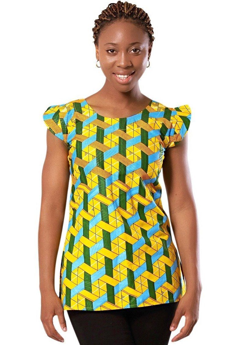 African Print Duba Women's Tank Top - Yellow / Green - Afrilege