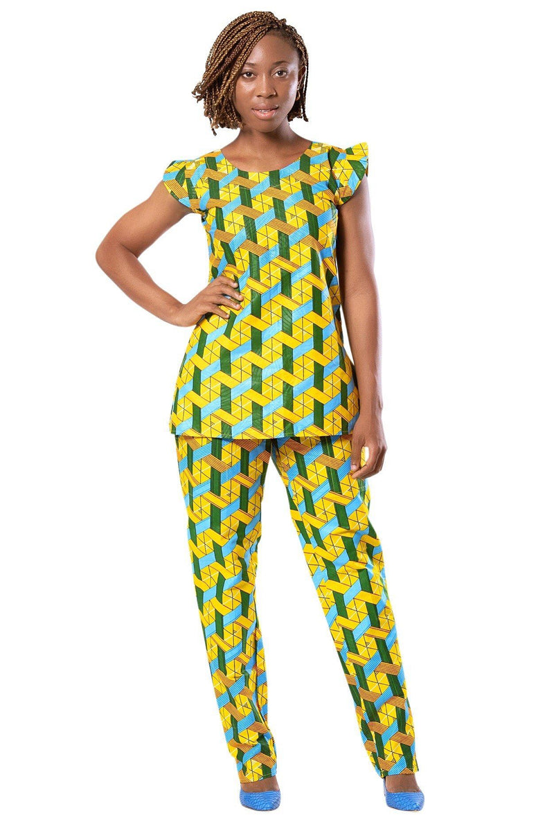 African Print Duba Women's Tank Top - Yellow / Green - Afrilege