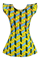 African Print Duba Women's Tank Top - Yellow / Green - Afrilege