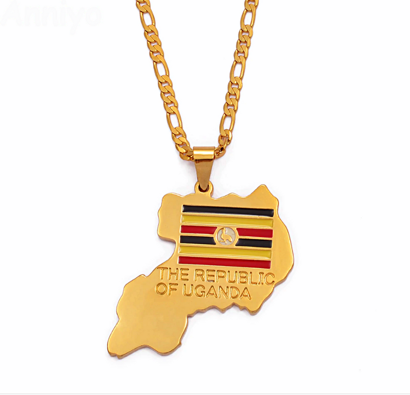 Uganda Map Flag Pendant Necklace - Afrilege