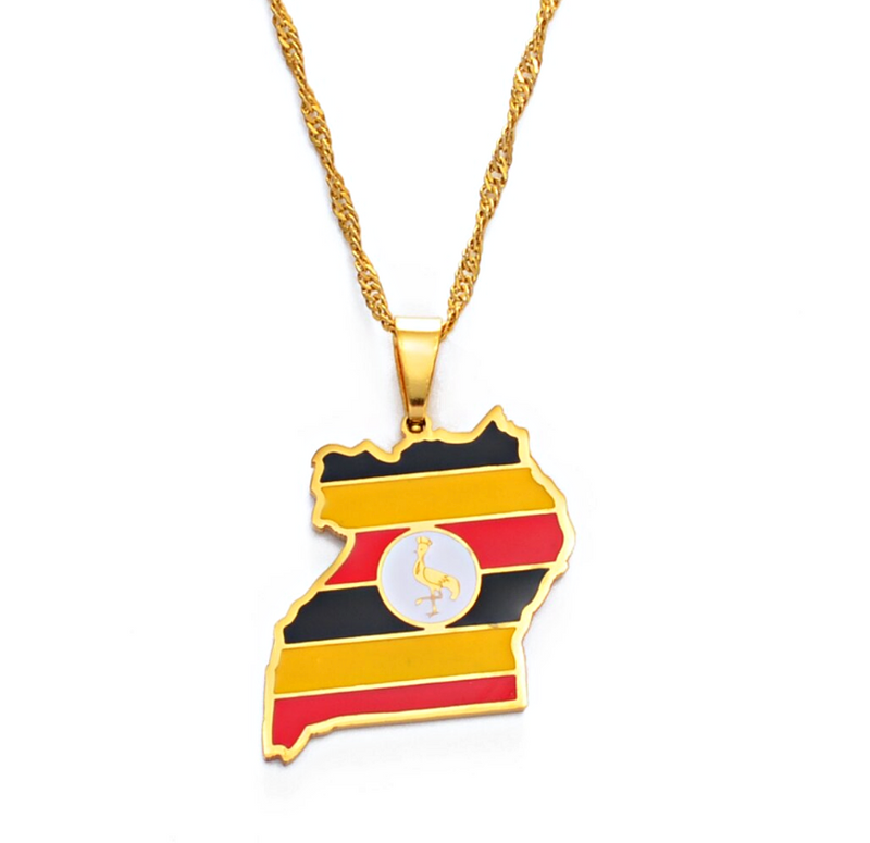Uganda Map Flag Pendant Necklace - Afrilege