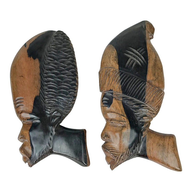 Wood Head Face Wall Plaques Hand Carved African Silhouettes - Afrilege